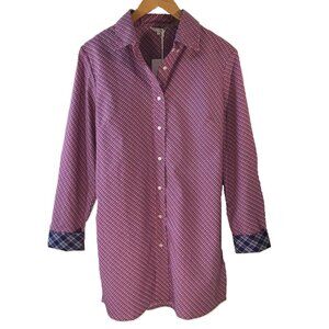 Opzioni Boutique Pink Women’s Tunic Shirt - Plaid Cuffs -  Cotton Button-Up- Med